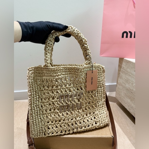 Miu Miu Handbags - Miu Miu Straw Tote Bag Large Shoulder Bag 31x27cm